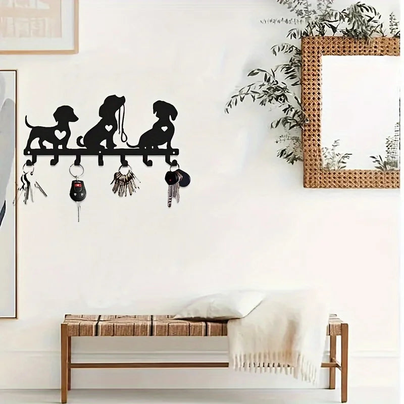 porte clés mural chiens cœur moderne fixation murale métal noir decoration interieur silhouettes animaux