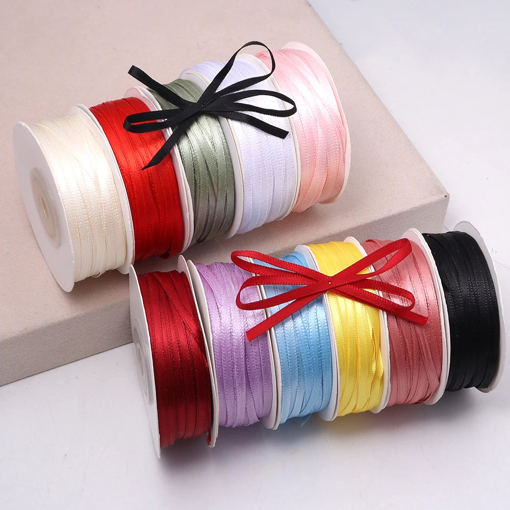 rubans satinés 3mm rouge blanc rose violet noir vert jaune bleu clair classiques opaques