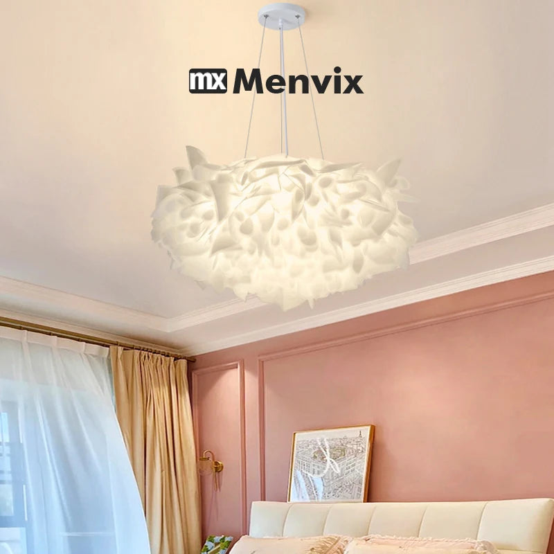 lampe suspension moderne blanc feuilles organique plaque led câbles télécommande