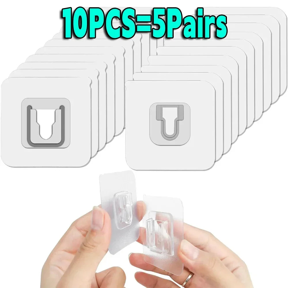 clips adhésifs transparents modernes support rangement sans trace acier inoxydable fixations murales doubles faces