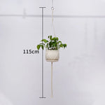 support plante suspendue macramé boho rotin blanc sculpté main decoration maison balcon jardin anneau