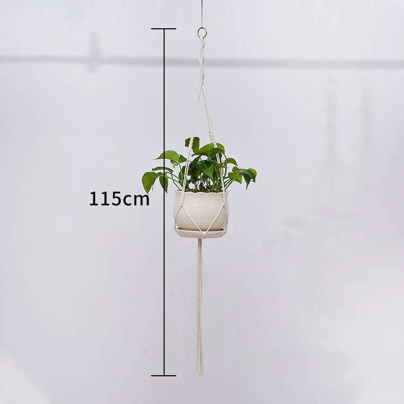 support plante suspendue macramé boho rotin blanc sculpté main decoration maison balcon jardin anneau