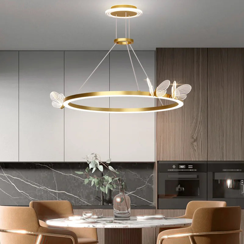lampe suspendue or blanc papillons relief cercles lumineux moderne minimaliste certifiée led acrylique haute