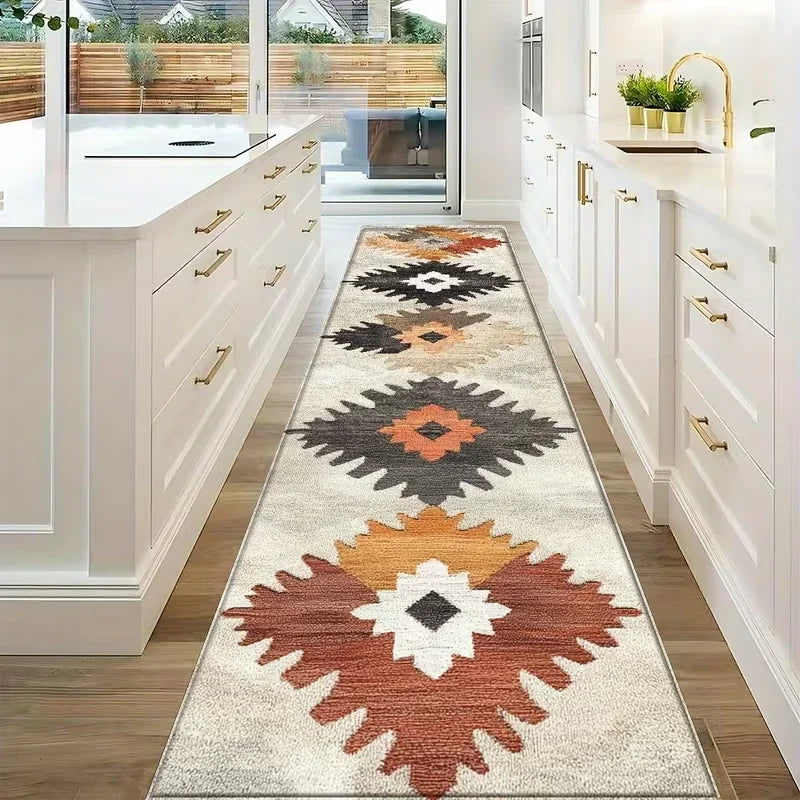 tapis bohème aztèque antidérapant intérieur extérieur beige marron orange gris noir moderne ethnique