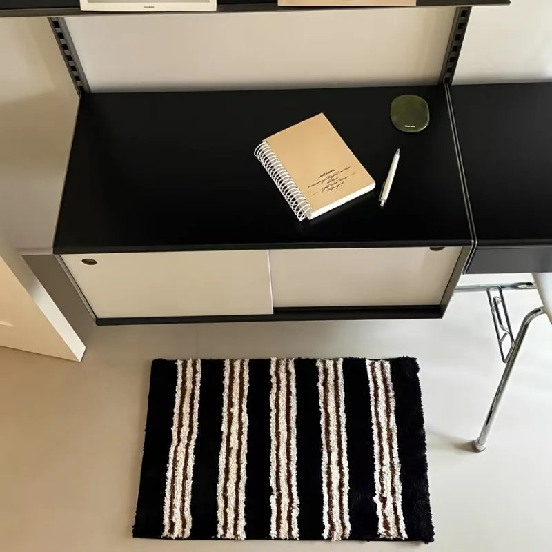 tapis moderne bleu clair marron blanc rayures antidérapant polyester feutre chambre bain salon