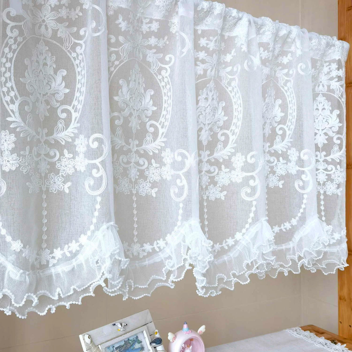 rideau blanc brodé fleurs dentelle romantique fenêtre classique 100 polyester translucent farmhouse bedroom kitchen
