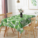 nappe rectangulaire blanche motifs feuilles tropicales fleurs roses décor table manger été exotique