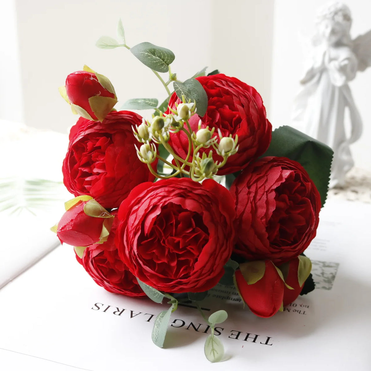 bouquet fleurs artificielles rose pivoine gypsophila mariage anniversaire décoration intérieureextérieur 30cm