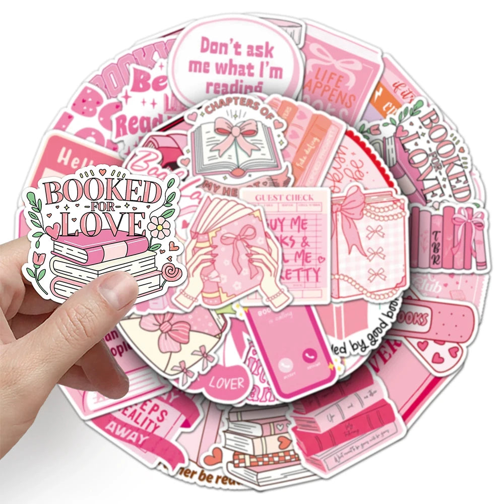 stickers rose dessins animés thème lecture coeurs livres rubans adhésifs mignons ordinateur portable téléphone
