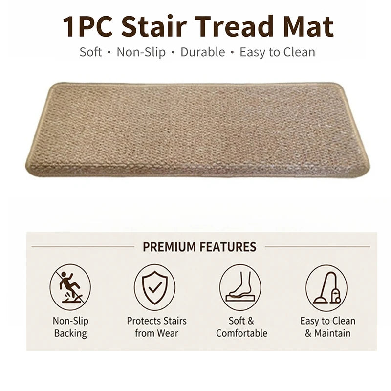 tapis d'escalier moderne antidérapant 15 pièces adhésif beige clair texture tissée polyester