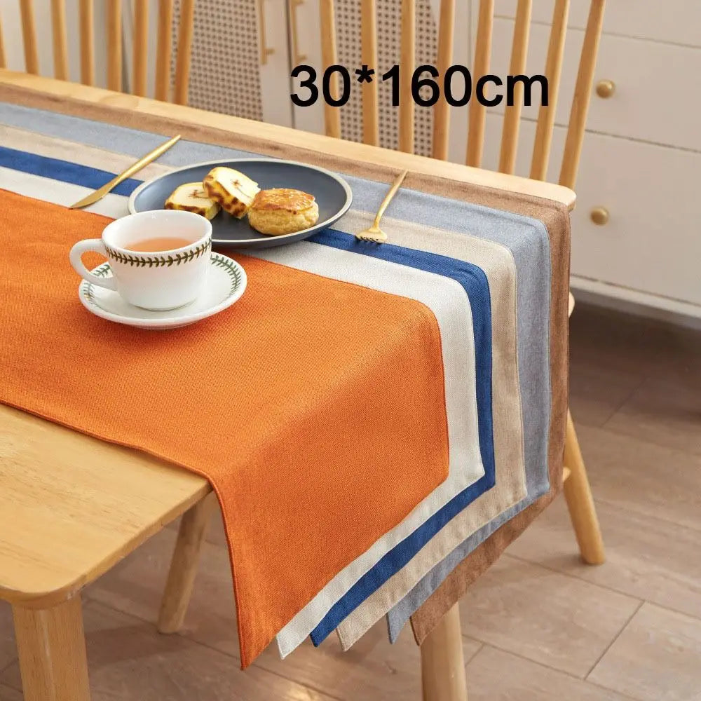nappe lin texturée gris rouge bleu vert orange moderne décoration intérieure table assiettes thé