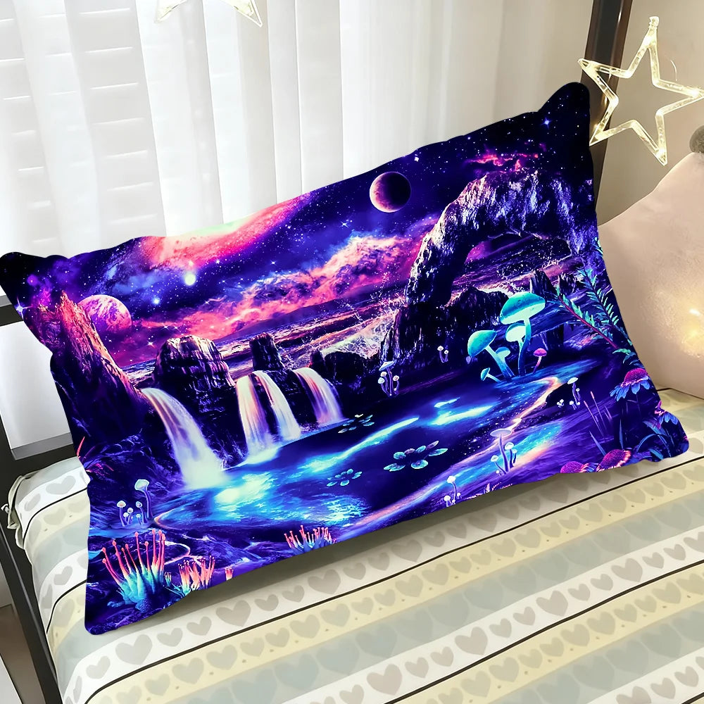 housse coussin rectangulaire impression polyester double face cascade paysage moderne bleu violet rose vert