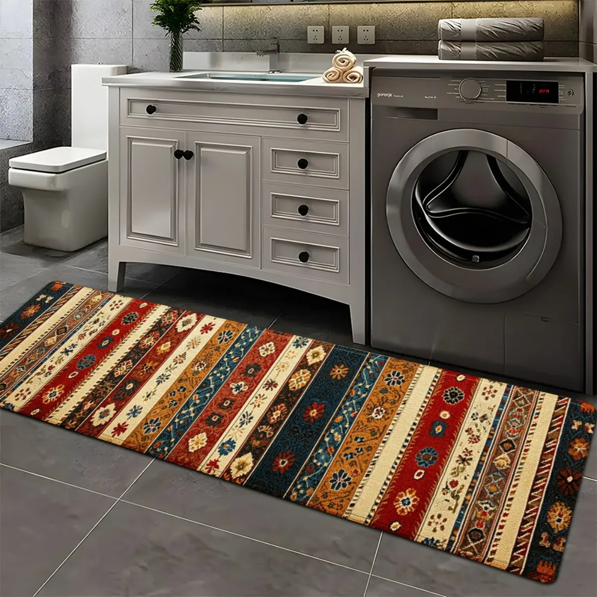 tapis ethnique motifs géométriques floraux rouge beige bleu marron antidérapant intérieur extérieur salon