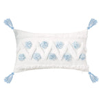 coussin decoratif bleu blanc motif geometrique moderne boho chic amovible lavable tassel adhésif coton