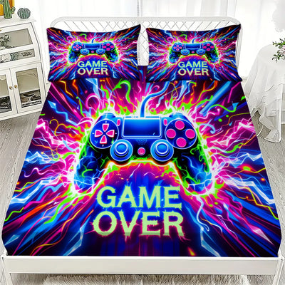 Housse de couette 140x190 graffiti néon manette de jeu sur lit