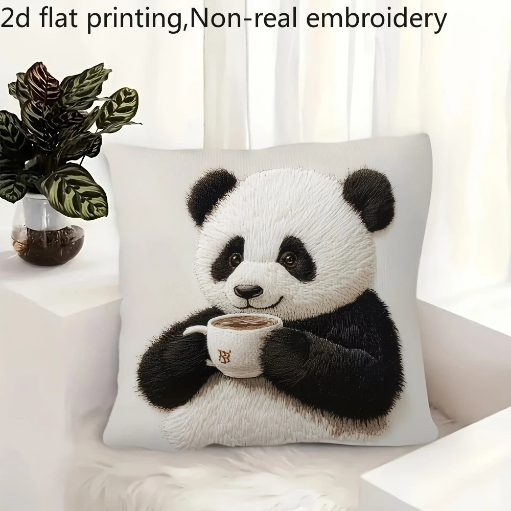 housse coussin carré panda polyester blanc imprimé maison salon chambre voiture