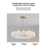 lampe suspendue moderne blanc doré coquillage translucide élégante anneaux métalliques lumière led chambre salon
