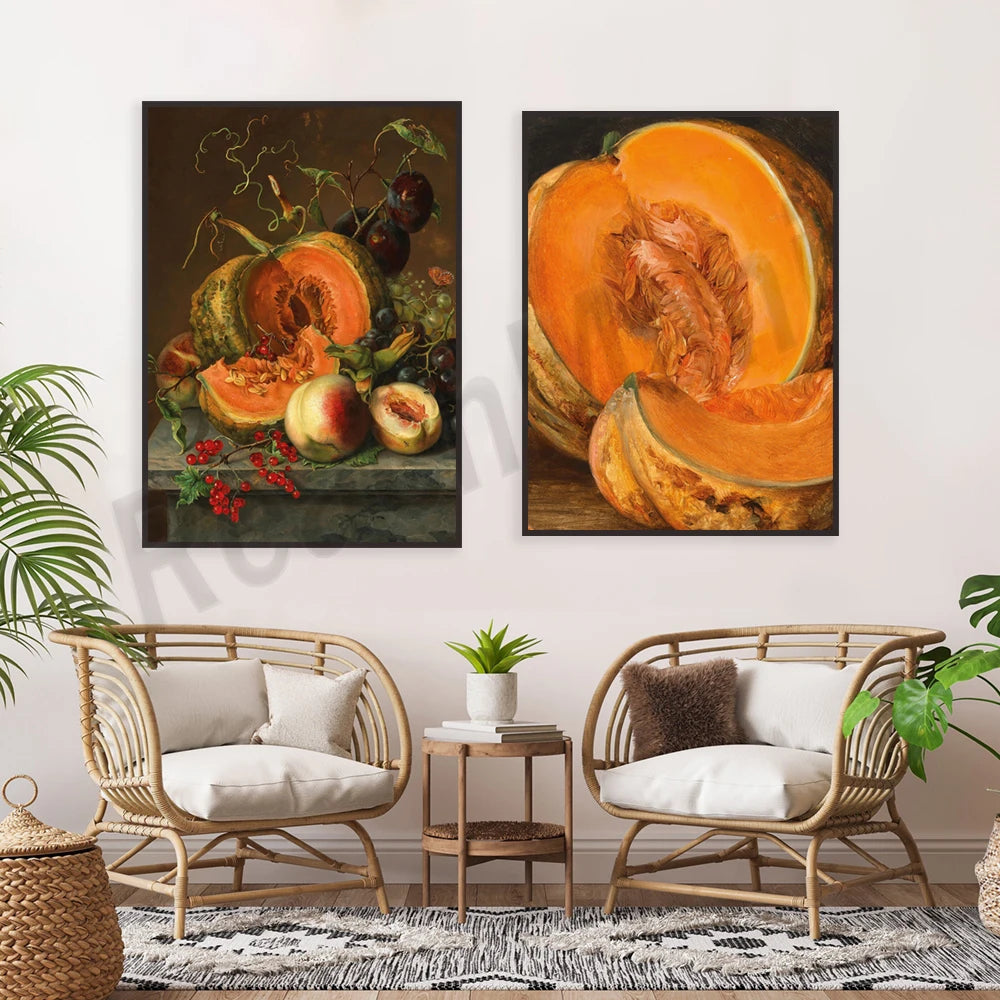 Un éventail de fruits d'automne, notamment des courges, des pommes et des baies, sur une table sombre, évoquant la richesse et la diversité de la récolte de saison.