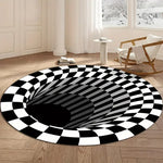 tapis rond carreaux illusion 3d moderne antidérapant salon chambre noir blanc