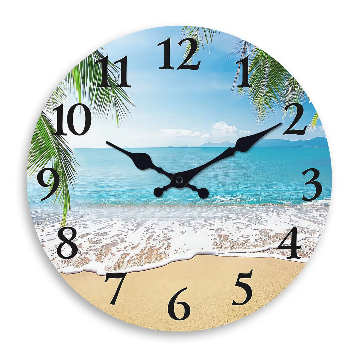 horloge murale bois paysage plage moderne aiguille quartz 24cm 29cm 34cm 39cm sóng ngắn