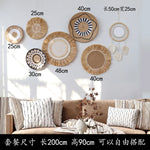 Assiettes décoratives boho tissées motifs géométriques naturel noir blanc fixations rondes