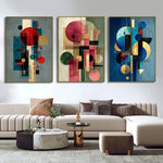 toile d'art abstrait moderne composition géométrique bleu rouge beige noir