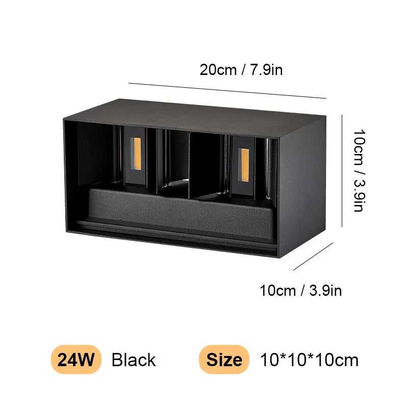 applique murale led moderne noir 24w 12w 6w ip65 extérieur contemporain minimaliste