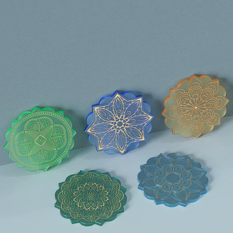 sous verres silicone motif floral moderne vert bleu orange 20.4 cm decoration bricolage