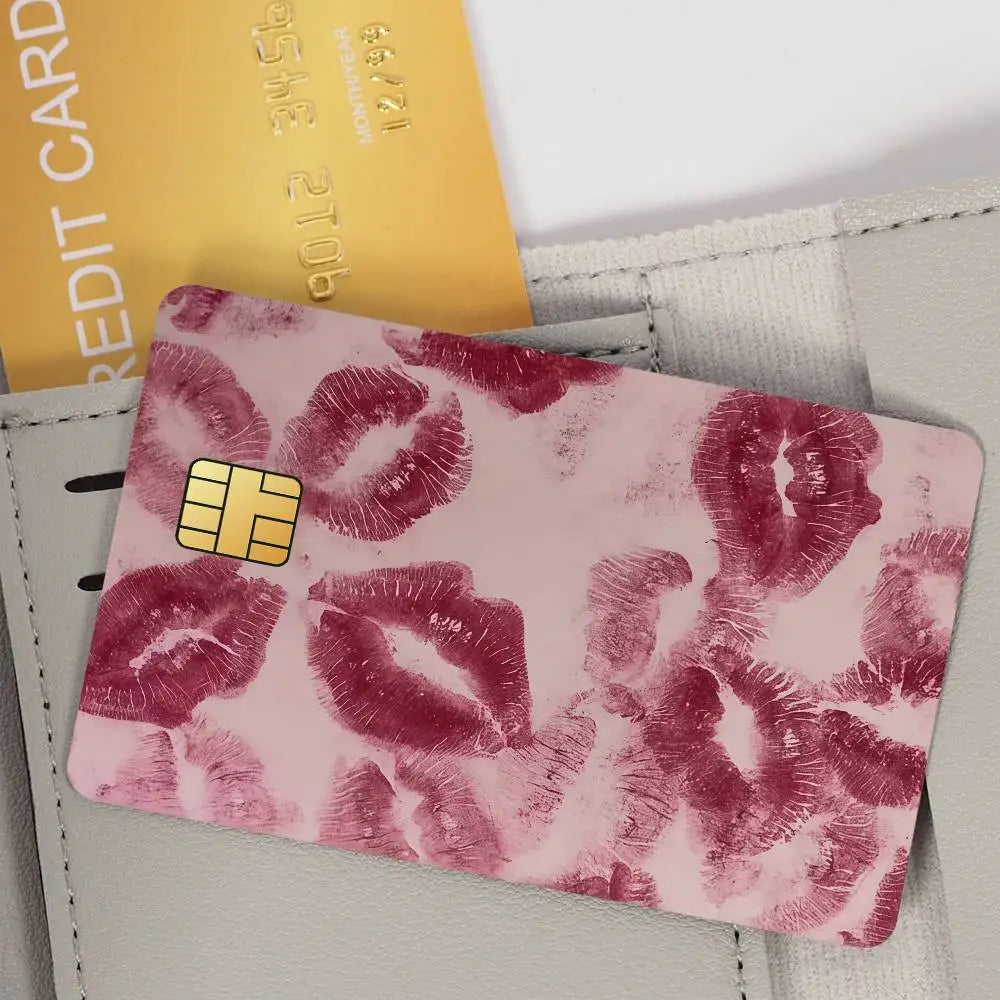 autocollants carte bancaire imperméable résistants baisers roses modernes pack pièces transparents