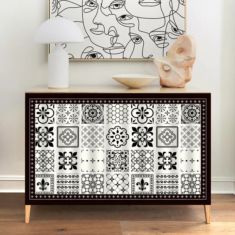 rideau d'armoire cuisine noir blanc motif géométrique décoratif tissu polyester moderne placard