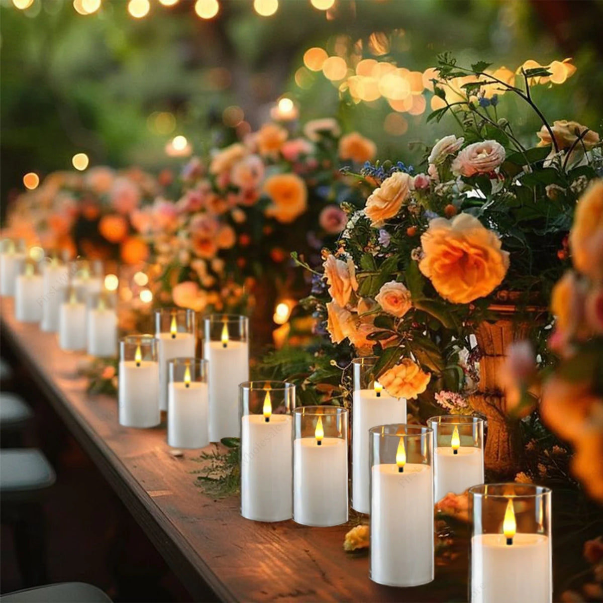 bougies led acrylique blanc modernes base bois interrupteur pile decoration mariage concert lumière minimaliste