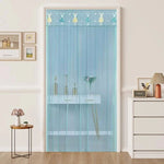 rideau moderne transparent rayures vertes bordure brodée élégant anti moustiques porte auto agrippante