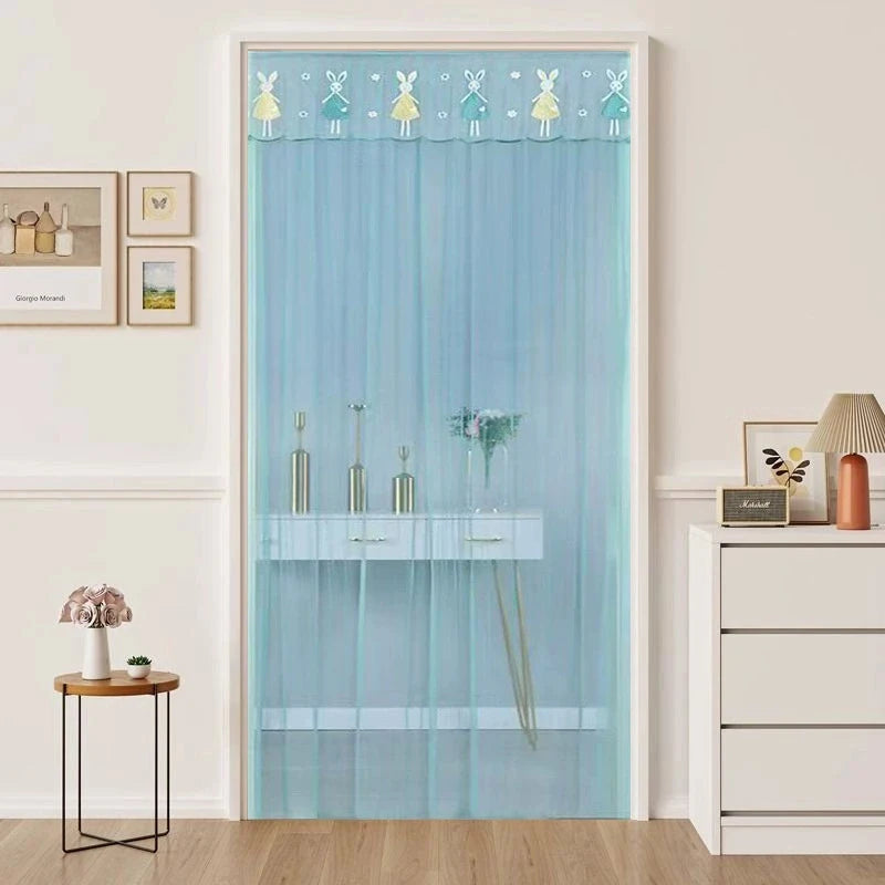 rideau moderne transparent rayures vertes bordure brodée élégant anti moustiques porte auto agrippante