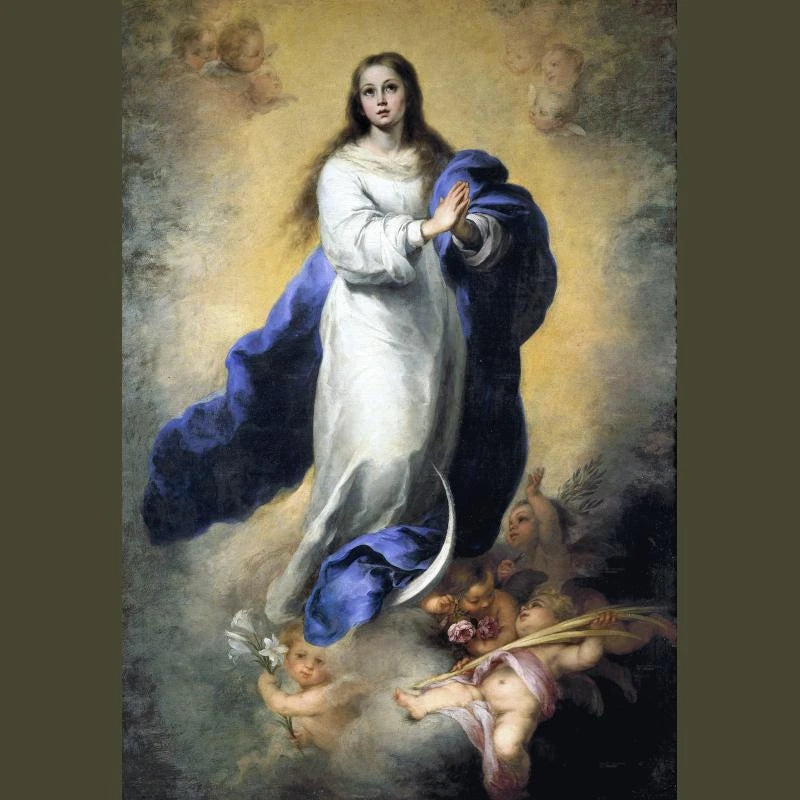 tableau impression toile religieux personnages anges nuages classique blanc bleu doré