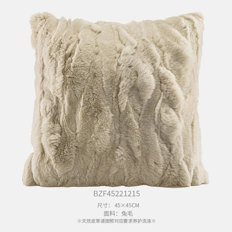 housse coussin carré motif léopard géométrique zigzag texture bouclée moderne polyester