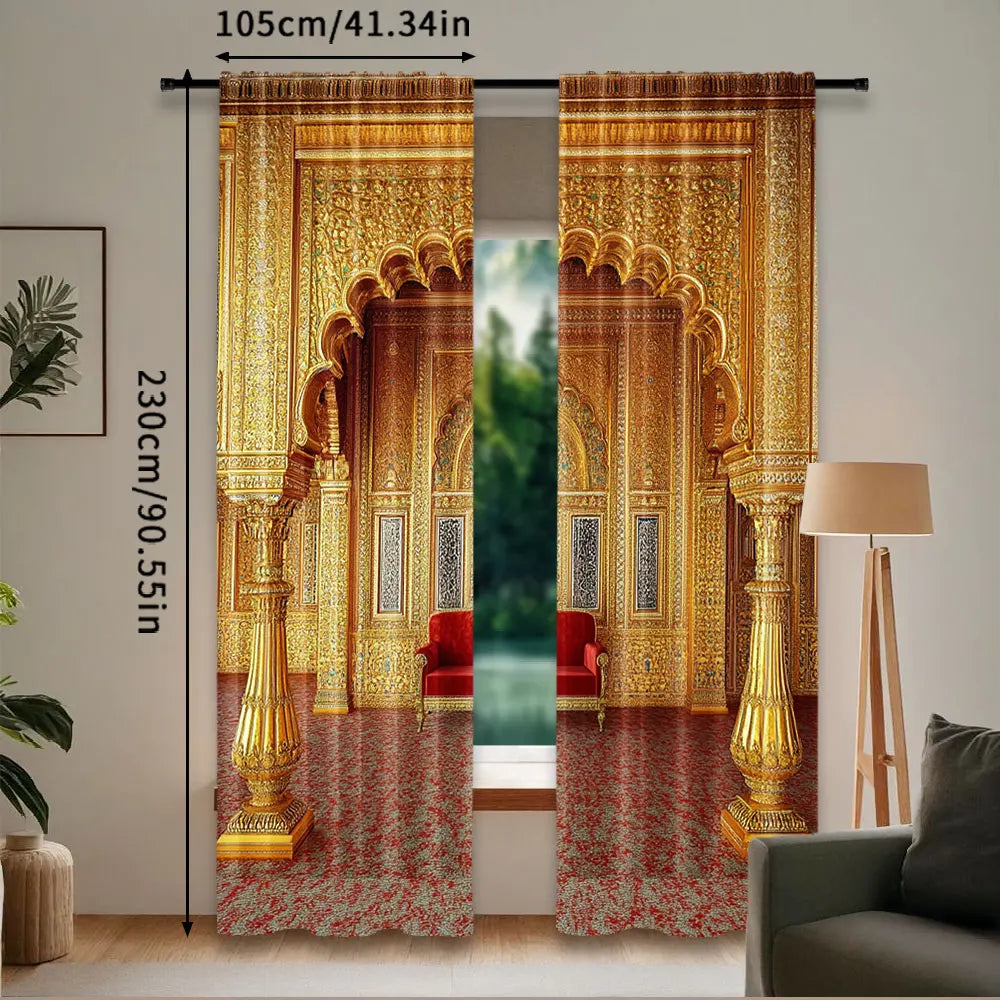 rideau ornemental floral classique dorés motifs floraux opaques polyester rouge beige