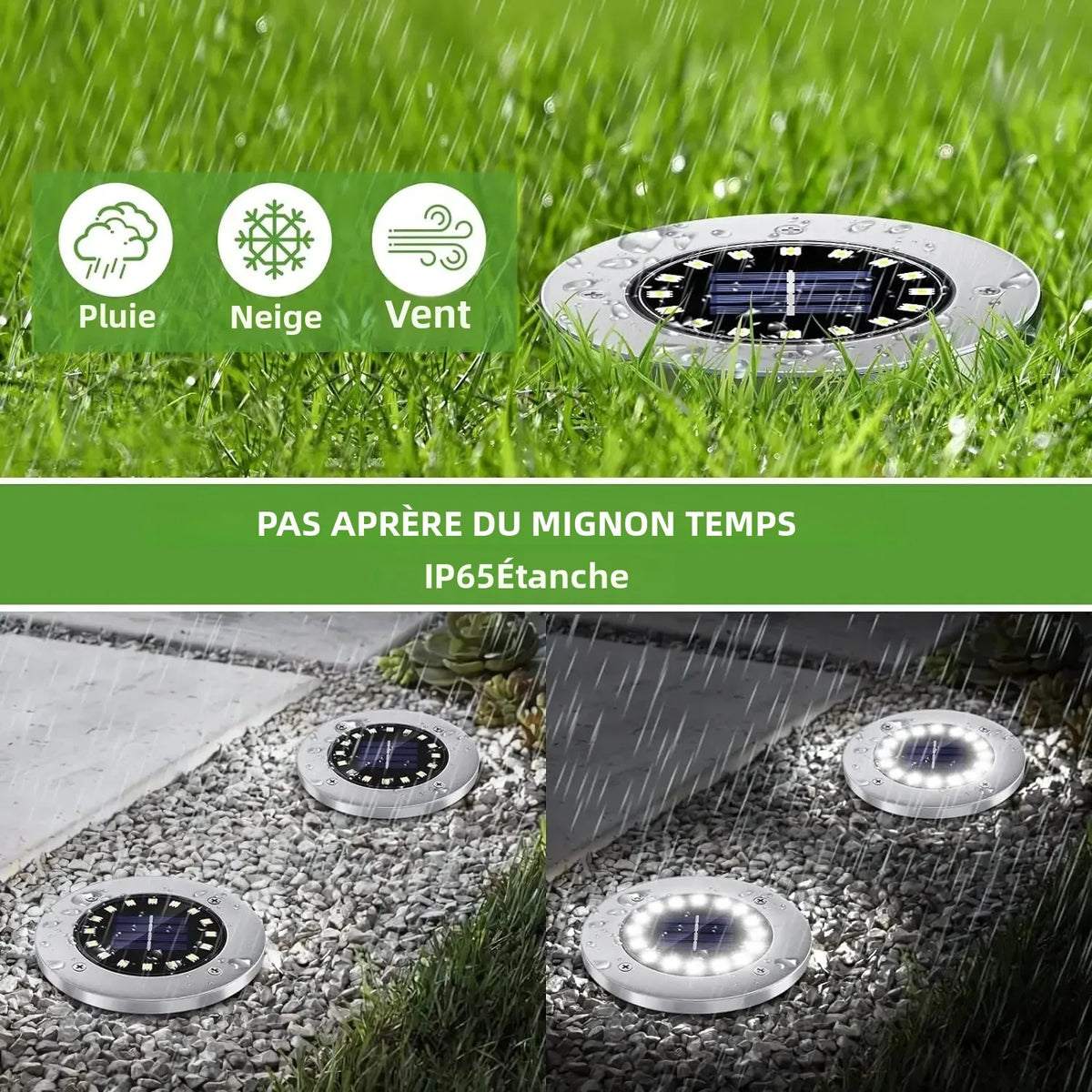 lumière solaire sol 16 led moderne argentée extérieure autonome ip65 inoxydable minimaliste