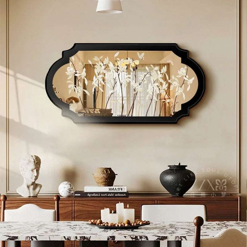 miroir mural adhésif noir fleurs papillons classique salon chambre deco