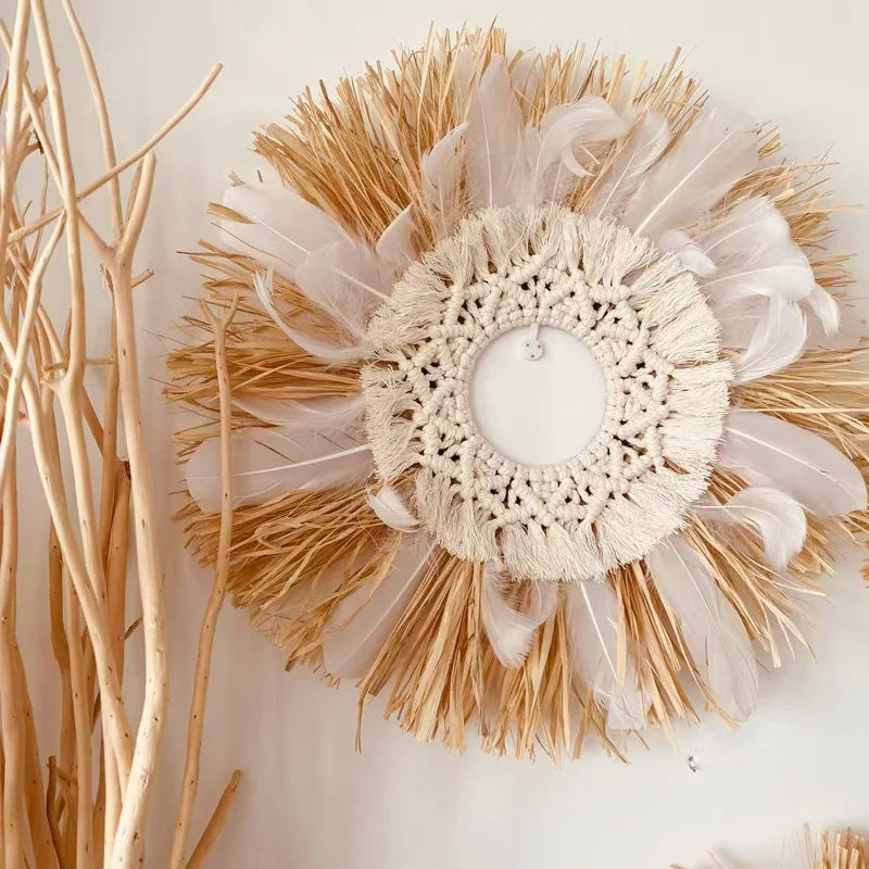 décoration murale bois boho franges colorées naturel moderne minimalisme chambre salon entrée