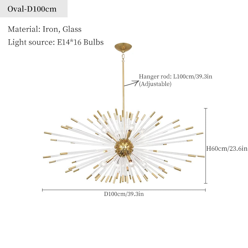Suspension lumineuse moderne or blanc rayons transparents chambre salon étude hall led warm white