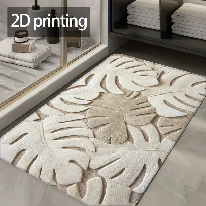 tapis tropical feuilles relief moderne anti dérapant doux rapide salle bain beige clair