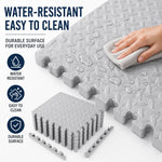 tapis sol mousse eva pouce interlocking gris clair texture ovale moderne pièces