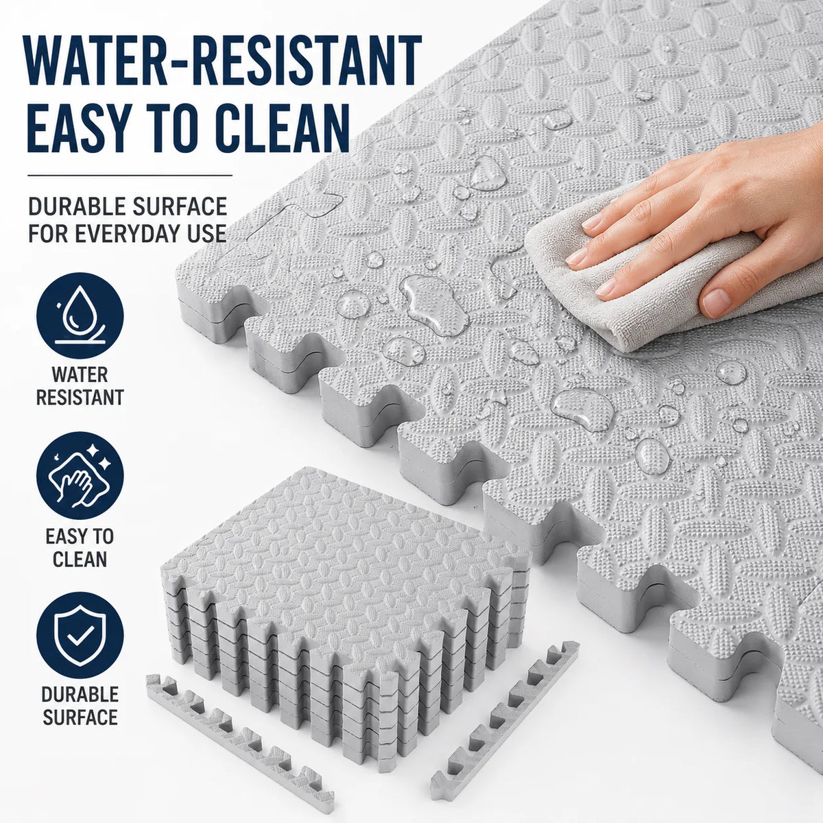 tapis sol mousse eva pouce interlocking gris clair texture ovale moderne pièces