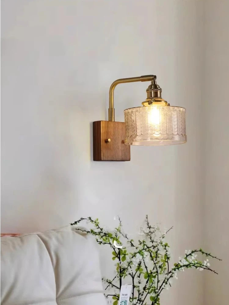 lampe murale rétro verre vert motif géométrique abat jour verre bras cuivre fixation éclairage