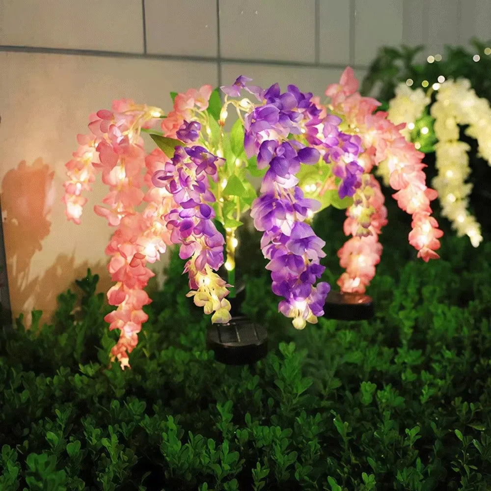 guirlande lumineuse solaire fleurs violet rose jaune moderne extérieure autoinstallation romantique jardin