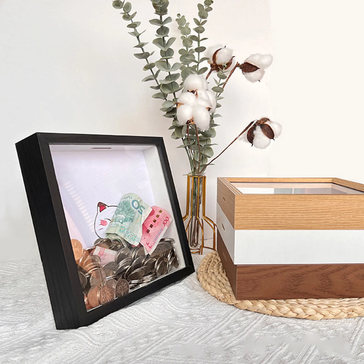 Cadre photo 3D profond en bois 20x20 cm vert