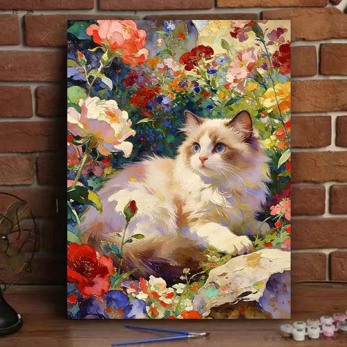 peinture numéro chat fleurs multicolore adulte art numérique tableau pré numberé brosse