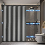 rideau douche pliable gris rayures verticales moderne hook strap respectueux environnement