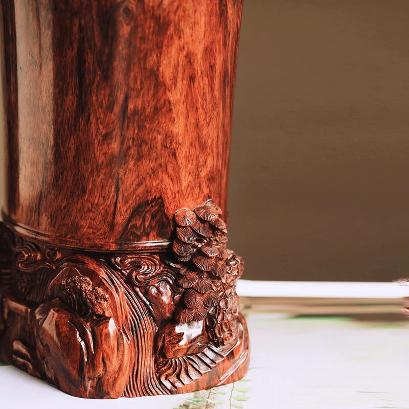 porte crayons bois sculpté paysage traditionnel marron foncé pinceau doré