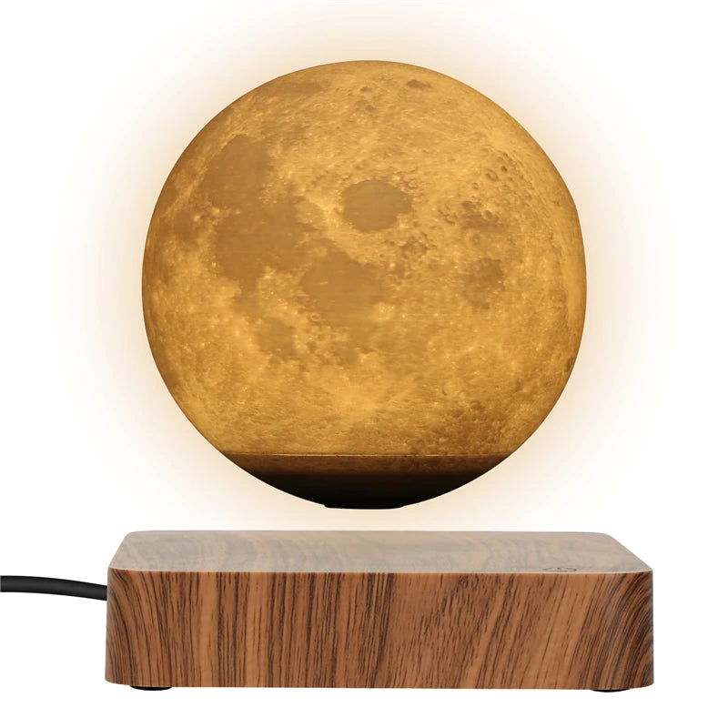 veilleuse led lune or blanc relief moderne aimant base bois cable noir decoration chambre